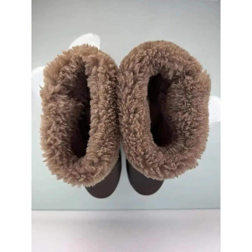 Dansko Leather Brown EU 42 US 11 Shearling Lined Boots Fold Over Cozy Comfort